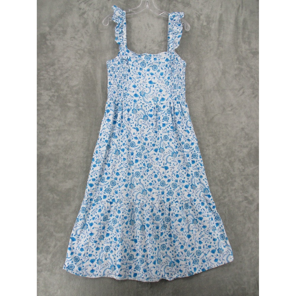 Draper James Dress Womens Size XL Paisley Floral Smocked Ruffle Midi Cottage